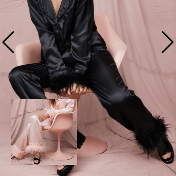Nasty Gal Other - Ruffle Some Feathers Satin Pajama Pants Set